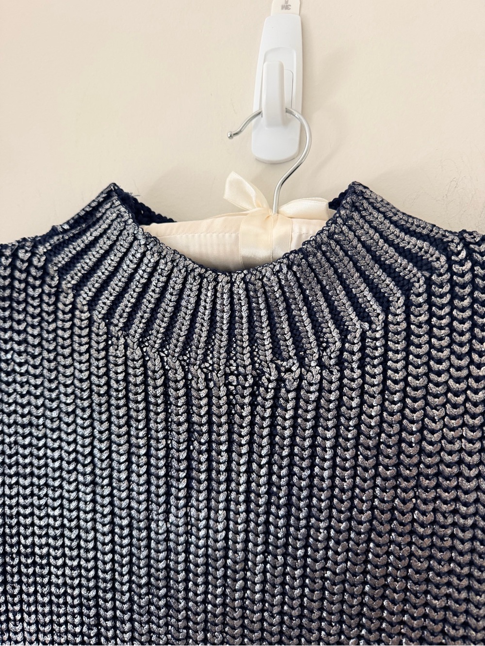 Pilcro Oversized Foil Sweater Vest Size L Blue & Silver Statement Anthropologie - Picture 8 of 14